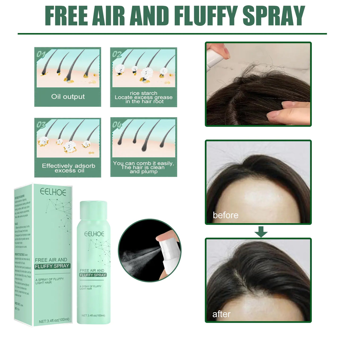 EELHOE Dry Shampoo Spray for Oily Hair Volume Boost
